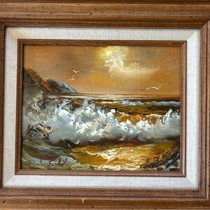 ROAL ENGLISH Original Mid Century Modern Seascape Oil on Canvas Signed & Framed
